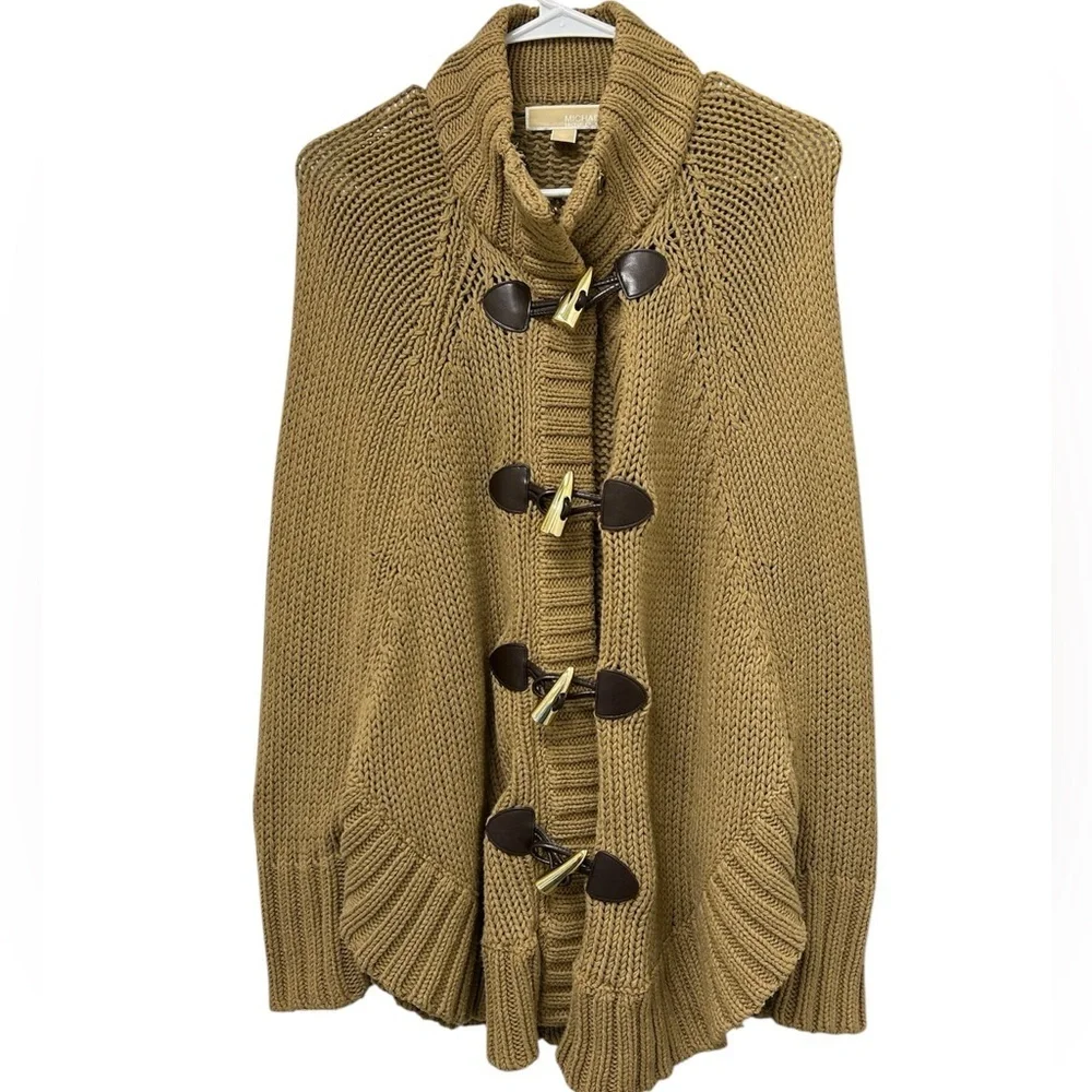 Michael Kors Brown Knit Poncho Sweater Cape Cardigan, Size S